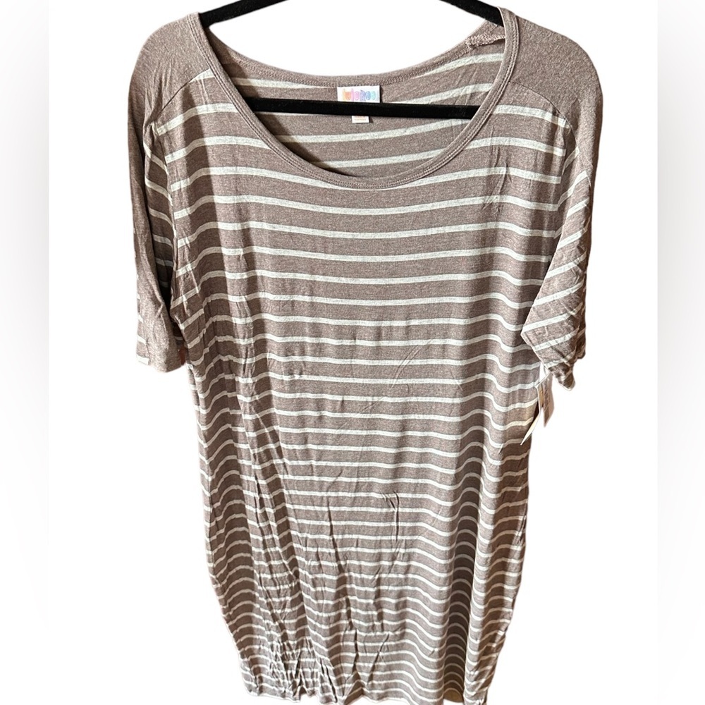 Lularoe 3X heather brown with white stripe Julia T-shirt dress‎ .NWT